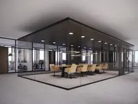 Lumee als freistehende Raum-in-Raum-Lösung aus Ganzglas für Konferenzen, Meetings und moderne Büroarchitektur mit integrierter Technik