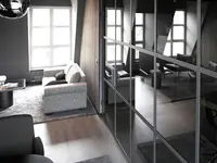 Ganzglaswand von quint-it im Industrie-Look mit Querstreben für transparente Raumtrennung und moderne Büroarchitektur mit charaktervollem Design